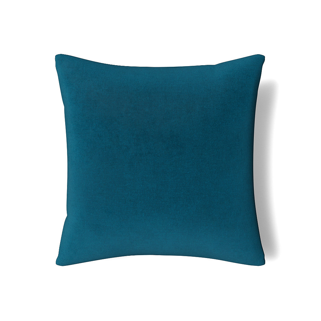 Teal velvet cushion back view showing clean square silhouette against white background.