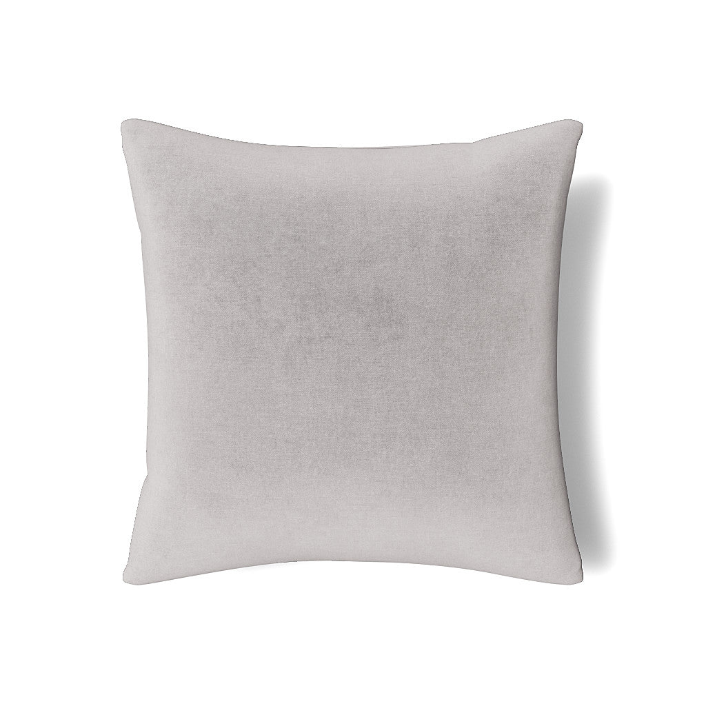 Ann Gish Modern velvet pillow in silver-grey, full front view on white background.