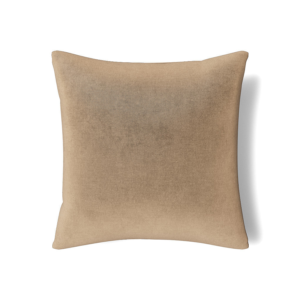Ann Gish Modern Velvet Pillow in warm sand, soft velvet texture, square format on white background.