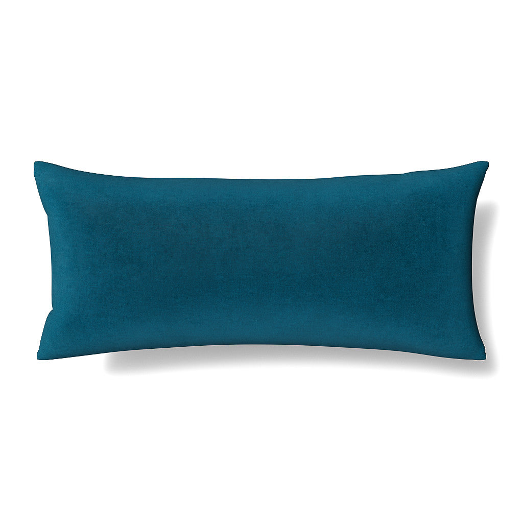 Ann Gish Modern Velvet lumbar pillow in teal, rectangular, against white background.