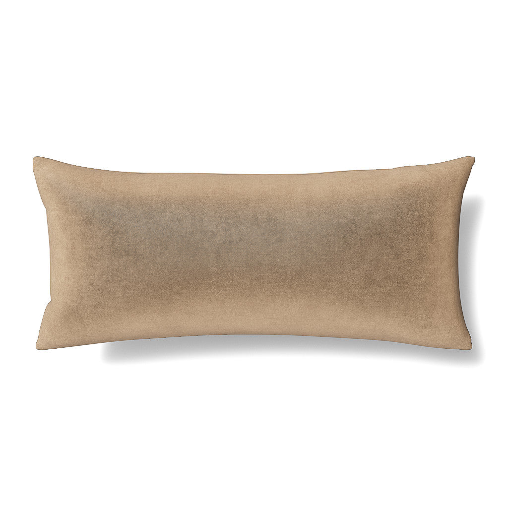 Ann Gish Modern Velvet lumbar pillow in champagne, plain front view on white background.