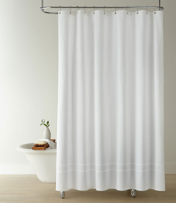 Photo of the Montauk Matelassé Shower Curtain ensemble.