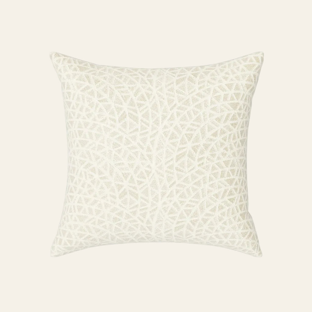 Ann Gish Ornament pillow in ivory with tone-on-tone geometric mosaic pattern.