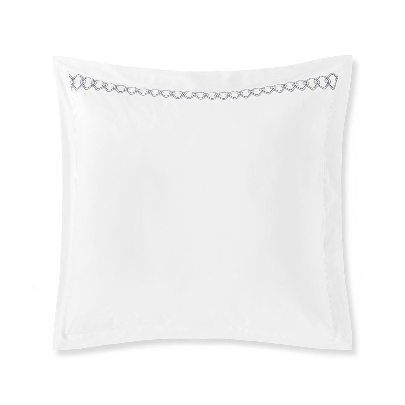Amalia Home Collection Ornato white euro sham with grey embroidered chain detail.