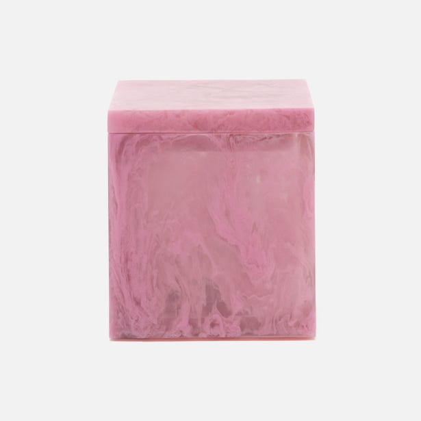 Pigeon & Poodle Abiko bath canister in pink resin with swirled marble effect.