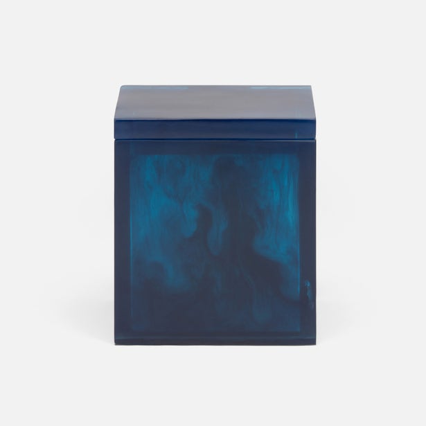 Pigeon & Poodle Abiko bath canister in navy blue resin with marbled translucent finish.