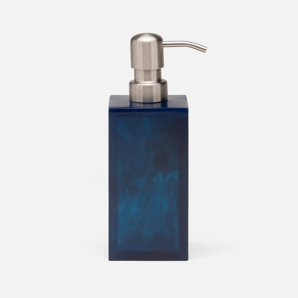 Pigeon & Poodle Abiko soap pump in navy resin with brushed nickel pump top.