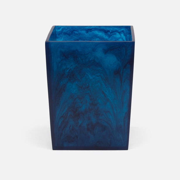Pigeon & Poodle Abiko wastebasket in deep navy blue marbled resin.
