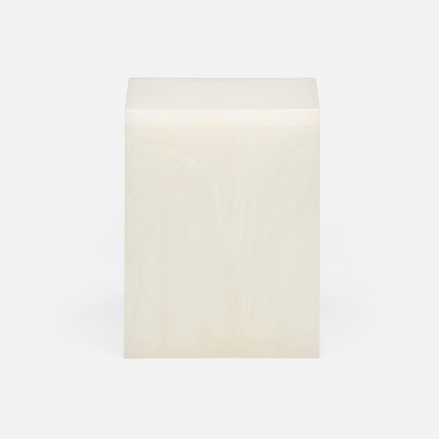 Pigeon & Poodle Abiko bath canister in ivory resin, side angle view.