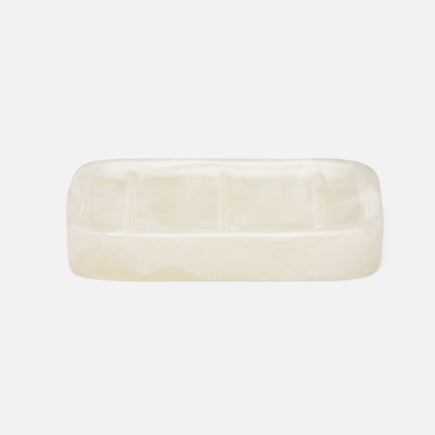 Pigeon & Poodle Abiko soap dish in ivory resin, top-down view showing segmented base.