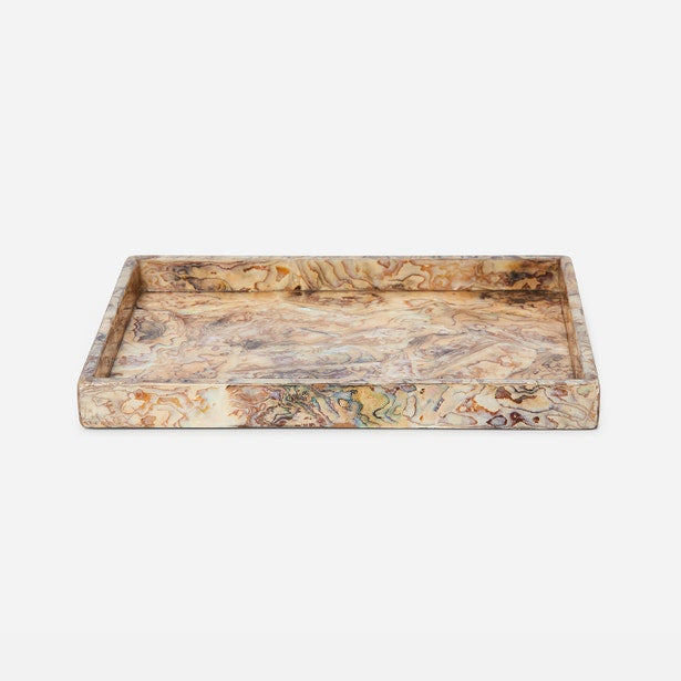 Pigeon & Poodle Adana tray with marbled earth-tone resin surface in warm beige and brown.