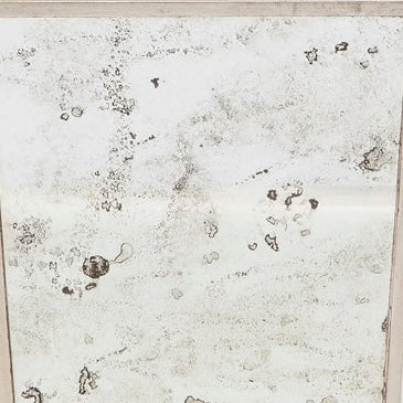 Atwater bath tray antiqued mirror surface detail, aged patina with dark speckles.