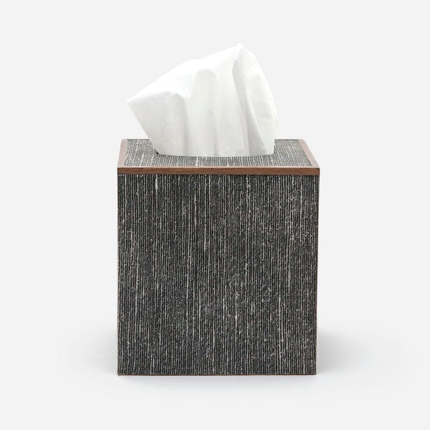 Pigeon & Poodle Bruges tissue box in charcoal ribbed texture with walnut trim.