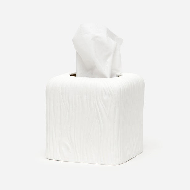 Pigeon & Poodle Burma white tissue box cover with wood-grain texture embossing.