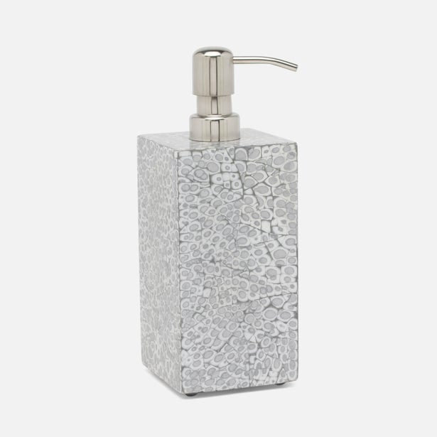 Pigeon & Poodle Callas soap pump in silver with textured mosaic pattern and chrome pump.
