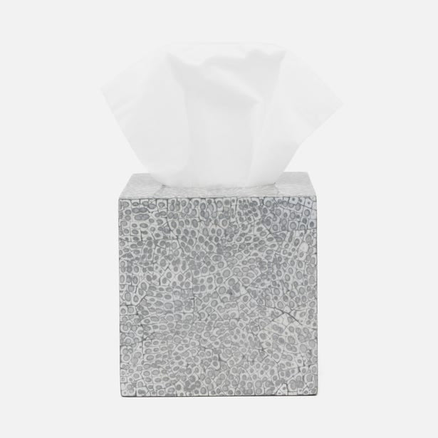 Pigeon & Poodle Callas tissue box in silver with hammered bubble texture detail.