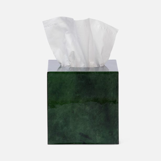 Pigeon & Poodle Carlow tissue box in deep forest green with chrome lid.
