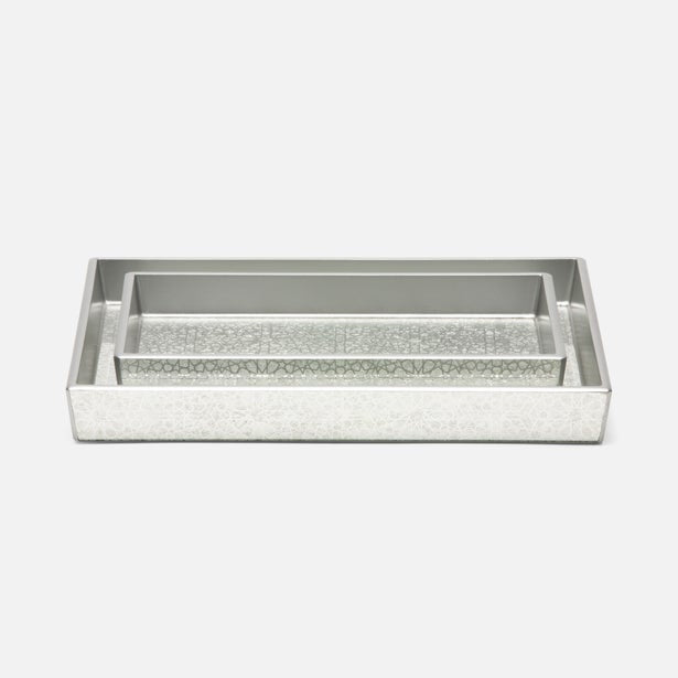 Pigeon & Poodle Caro bath trays nested together, silver embossed exterior detail.