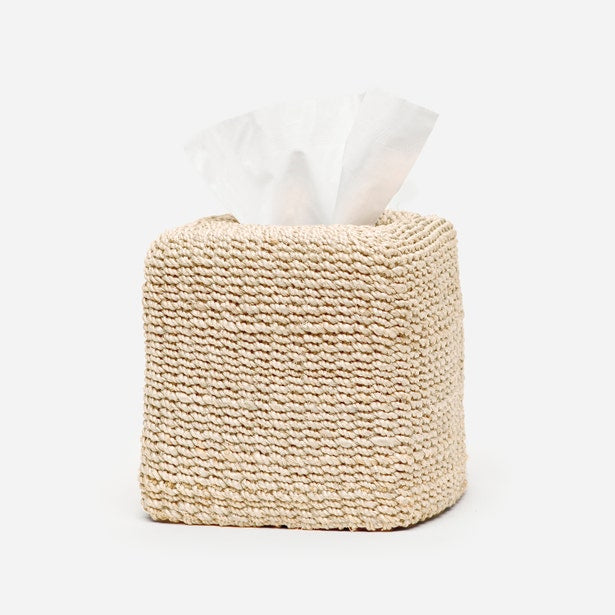 Pigeon & Poodle Chelston tissue box in natural woven rattan with white tissue.