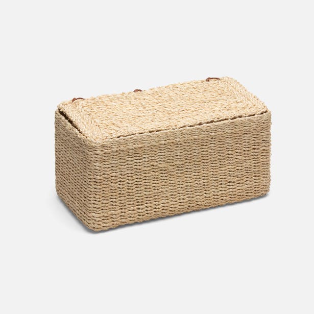 Pigeon & Poodle Chelston woven seagrass toilet paper holder with fitted lid.