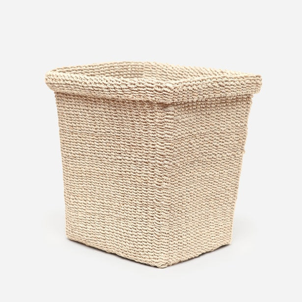 Pigeon & Poodle Chelston wastebasket in ivory, woven texture, three-quarter view.