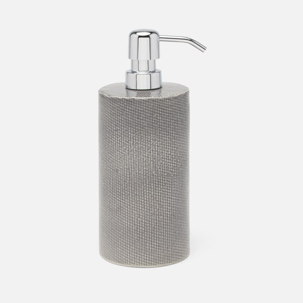 Pigeon & Poodle Cordoba soap pump in grey with textured body and chrome dispenser top.