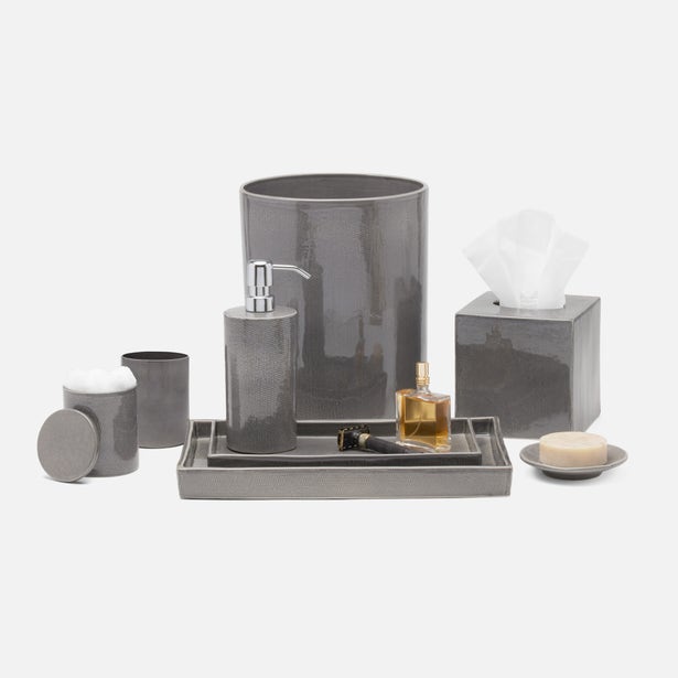 Pigeon & Poodle Cordoba bath accessory set in slate grey lacquer finish.