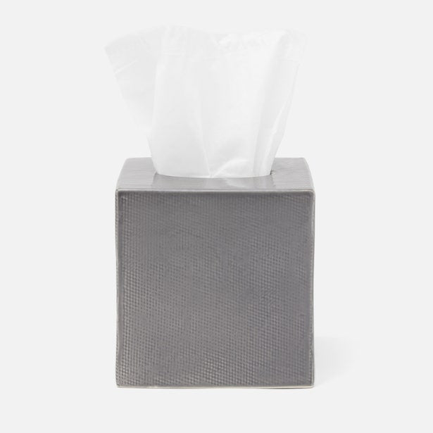 Pigeon & Poodle Cordoba tissue box in grey textured square cover with tissue.