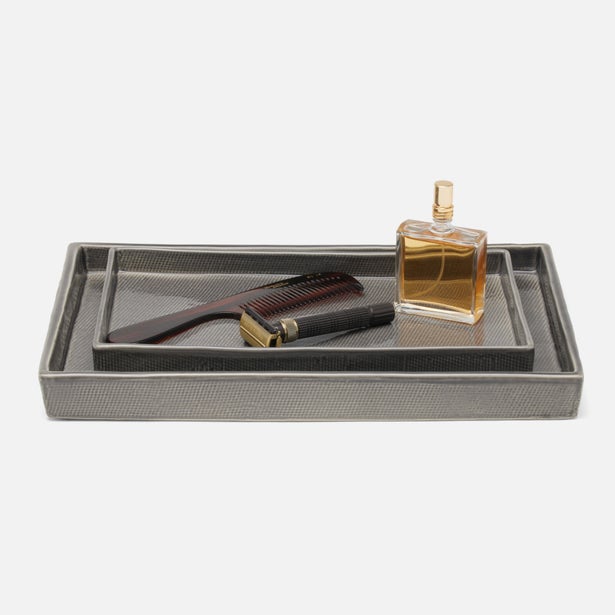 Pigeon & Poodle Cordoba nesting tray set in grey with comb and perfume bottle styling.