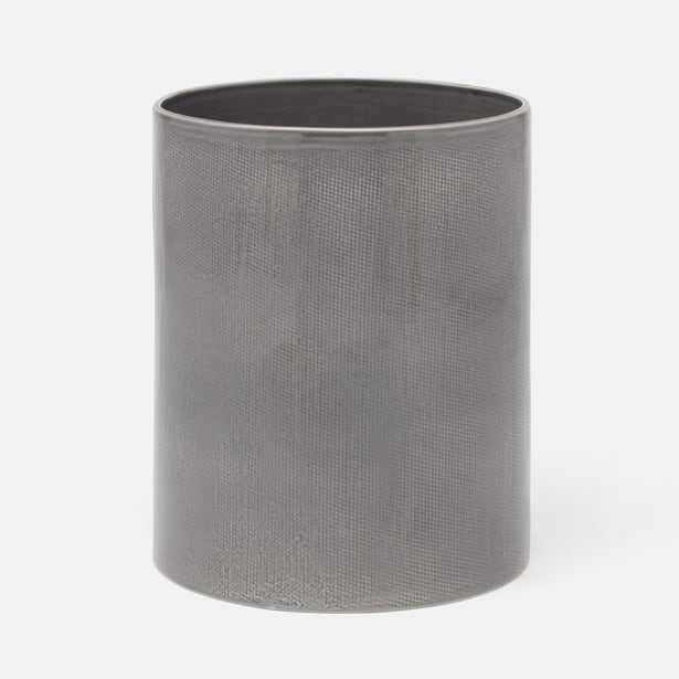 Pigeon & Poodle Cordoba wastebasket in charcoal grey with textured linen-like exterior.