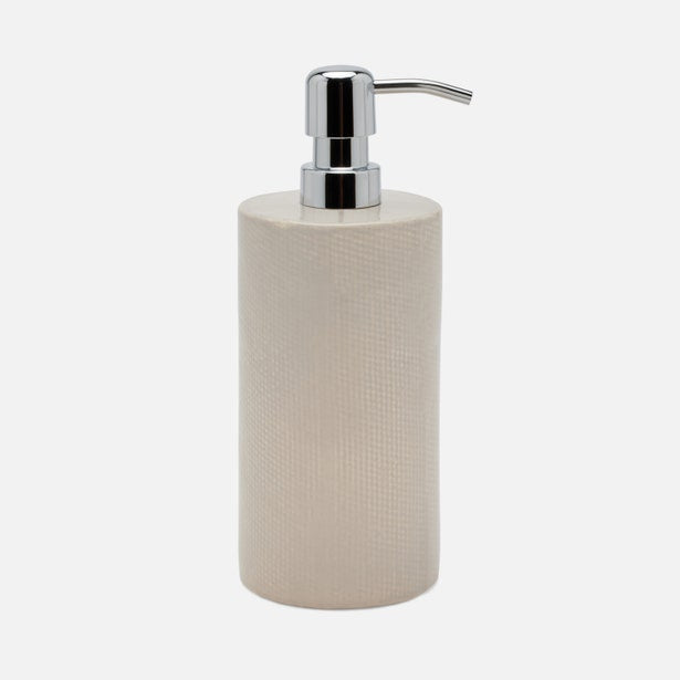 Pigeon & Poodle Cordoba soap pump in ivory with textured body and chrome pump top.