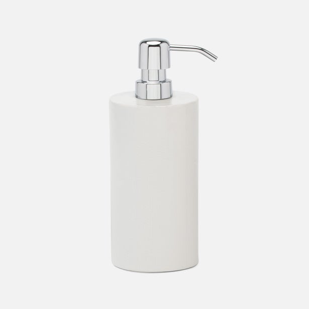 Pigeon & Poodle Cordoba soap pump, white matte body with polished chrome pump head.