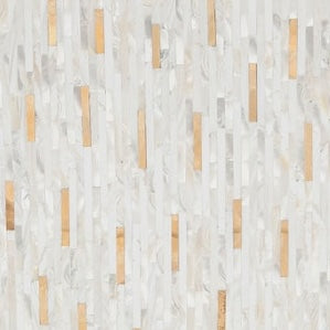 Close-up of pearl and gold mosaic tile pattern on Cortona bath canister surface.
