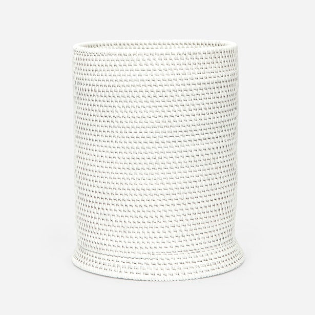 Close-up of Pigeon & Poodle Dalton wastebasket in white woven texture detail.