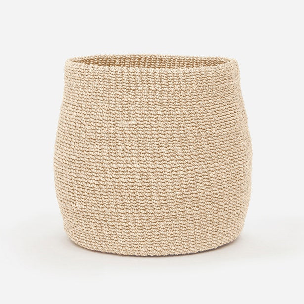 Close-up of Pigeon & Poodle Davao woven basket in natural ivory, showing textured sisal weave.