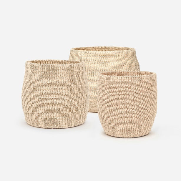 Pigeon & Poodle Davao woven sisal basket set of three in natural ivory.