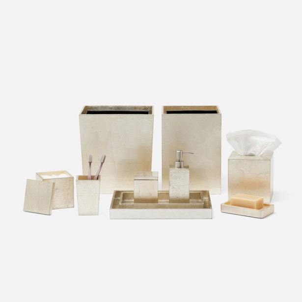 Pigeon & Poodle Davos bathroom accessories collection in ivory, featuring full set styled together.