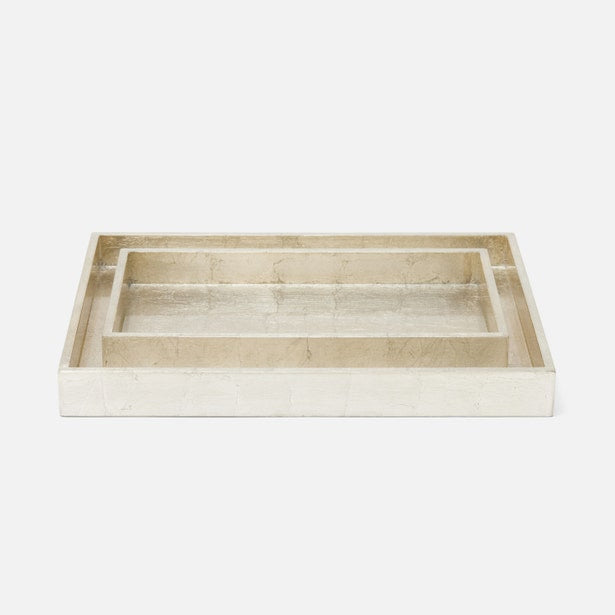 Pigeon & Poodle Davos nesting tray set in ivory tessellated stone, two sizes stacked.