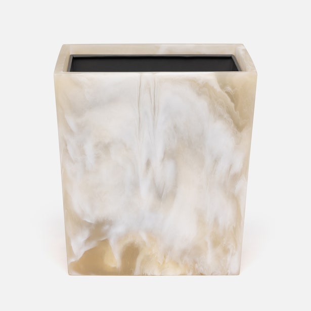 Pigeon & Poodle Duluth wastebasket in alabaster, top-down angle showing black liner interior.