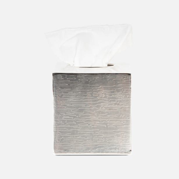 Pigeon & Poodle Elgin tissue box in silver with embossed linear texture, white tissue.