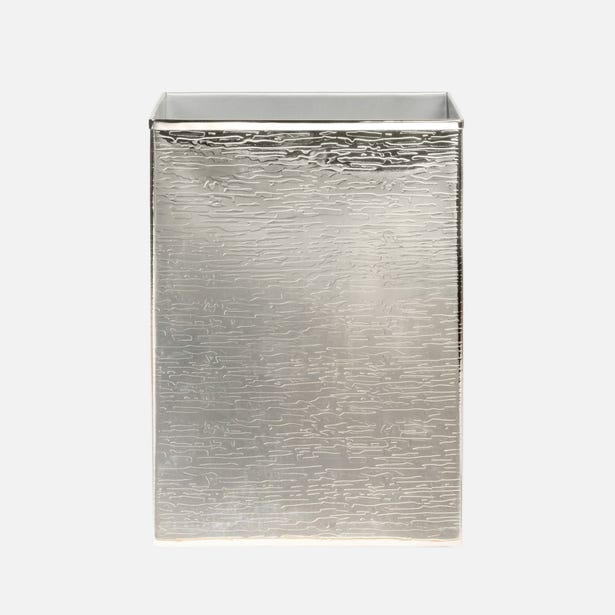 Pigeon & Poodle Elgin wastebasket in silver with embossed textured finish.