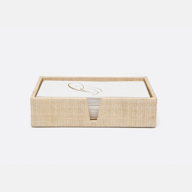 Pigeon & Poodle Ghent hand towel tray set in natural raffia with white linen guest towels.