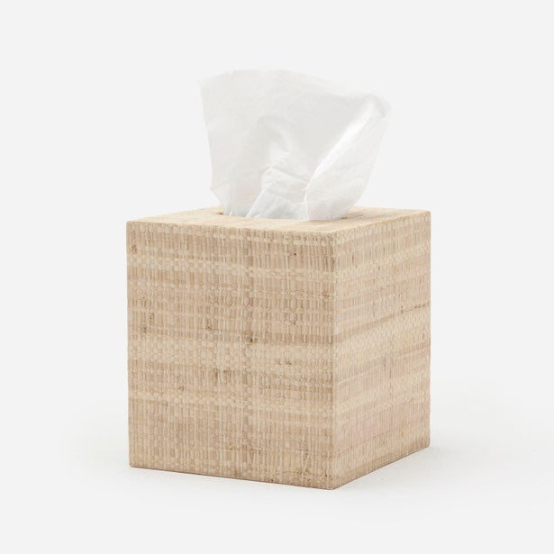 Pigeon & Poodle Ghent tissue box in natural woven rattan with white tissue.