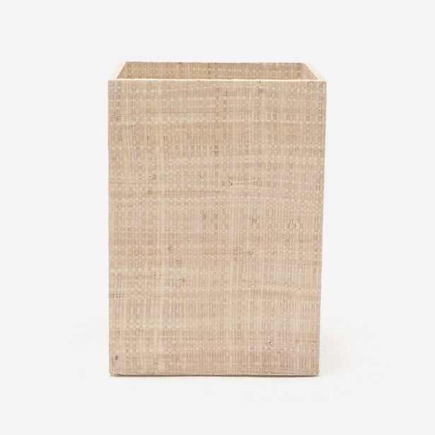 Pigeon & Poodle Ghent wastebasket in natural woven texture finish, square form.