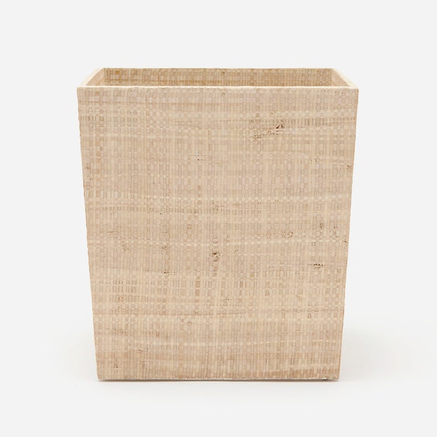 Pigeon & Poodle Ghent wastebasket in natural woven rattan, square tapered form.