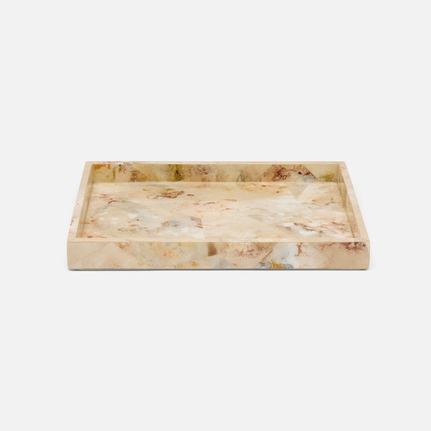 Pigeon & Poodle Gorman tray, angled view showing cream and amber veined stone surface.