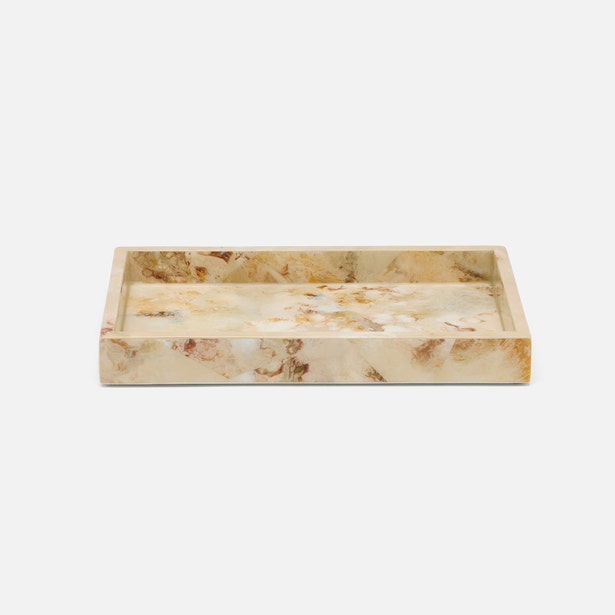 Pigeon & Poodle Gorman tray in cream and gold veined marble stone finish.