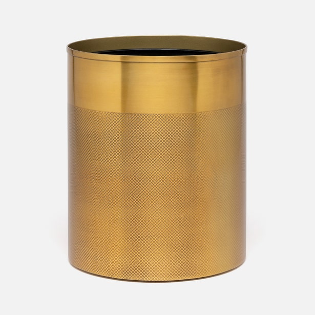 Pigeon & Poodle Hagen wastebasket in brushed gold with textured lower body.