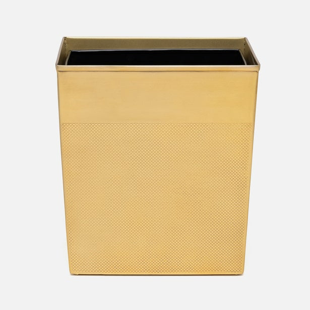 Pigeon & Poodle Hagen wastebasket in brushed gold with embossed dot-pattern panel detail.