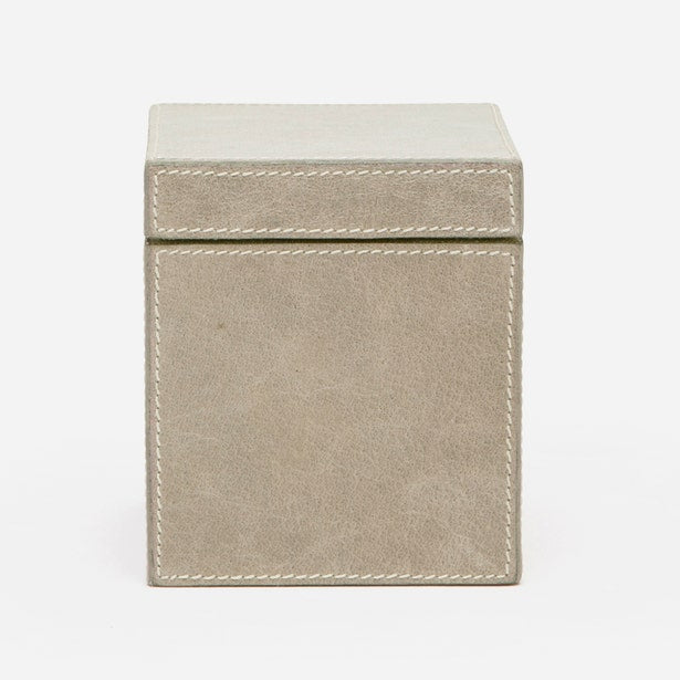 Pigeon & Poodle Hampton bath canister in taupe suede with white contrast stitching.